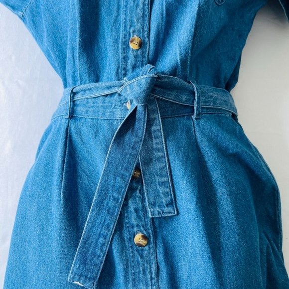 Giorgio Sant Angelo Denim Shirt Dress Size 8  70's Belted Long Sleeve Collared - Picture 6 of 12